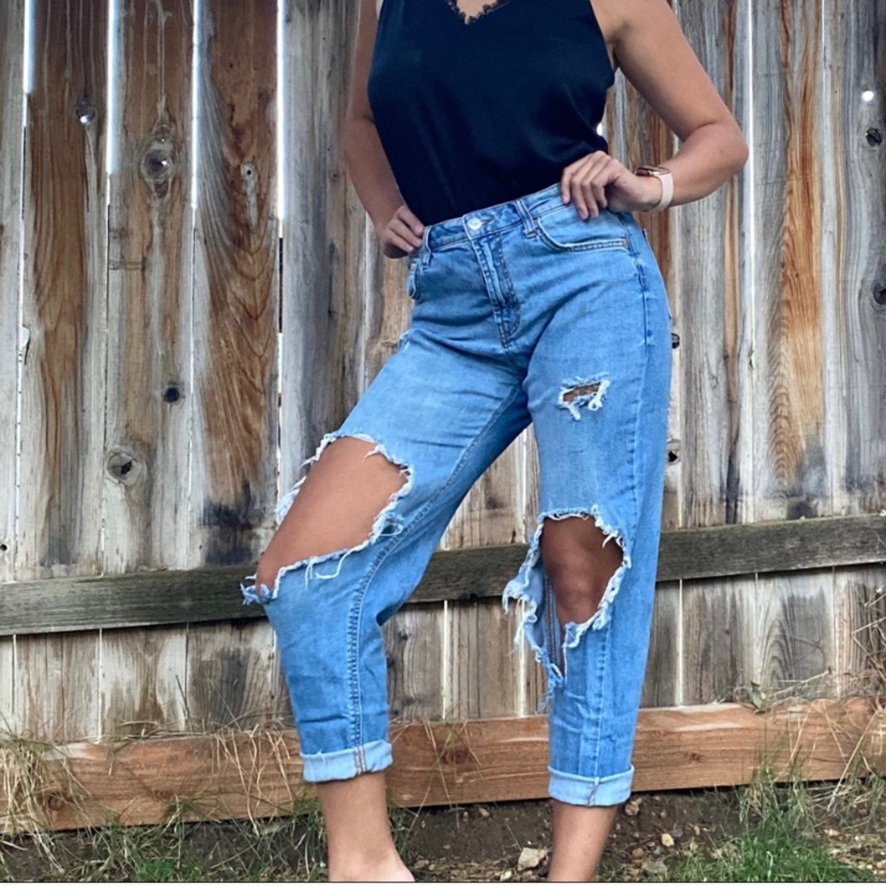 High-Waisted Ripped Mom Jeans